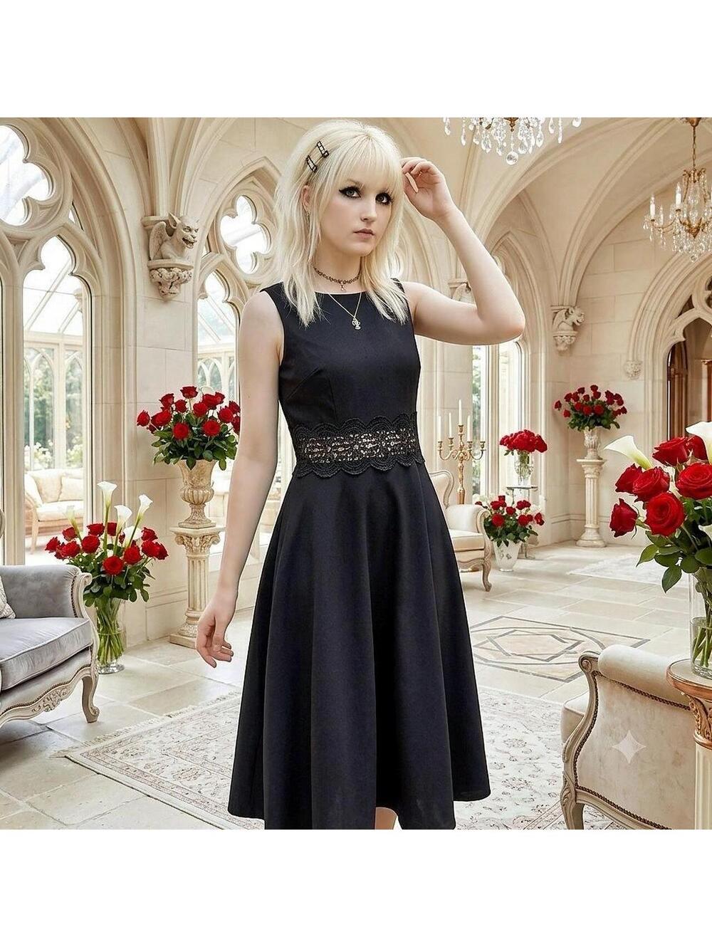 Gothic Lace Panel Midi Dress[15]
